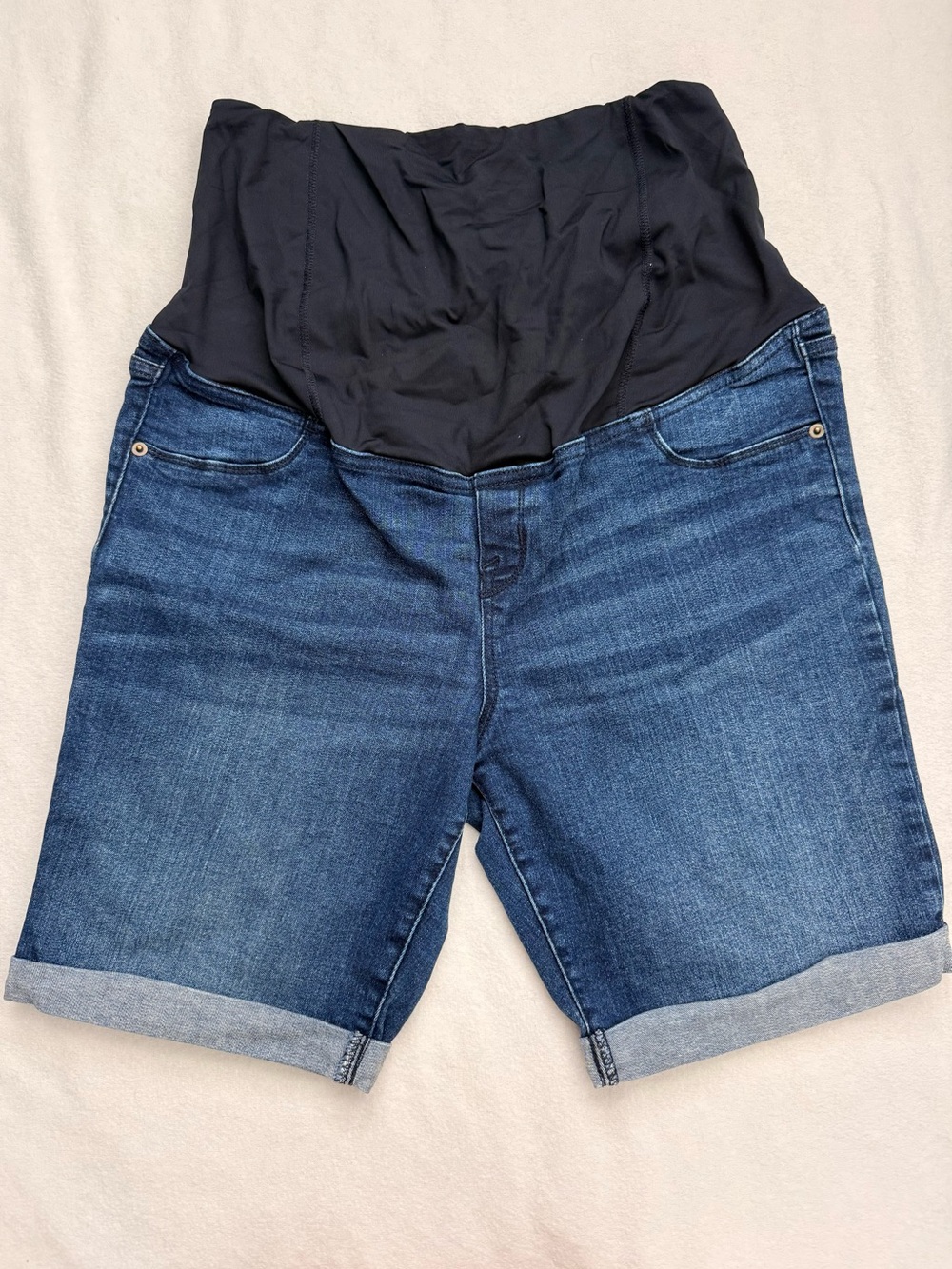 Isabel Maternity by Ingrid & Isabel Dark Blue Denim Shorts with Black Panel